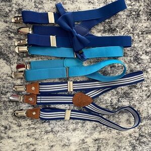 Kids size 4-7 Stylish Blue Suspenders  Set of three and bow tie